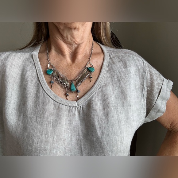 Vintage Art Deco Turquoise Metalwork Blue stone Necklace (possibly Sterling)🤩 - Picture 5 of 14